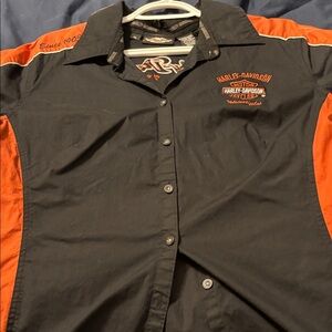 Harley-Davidson Black and Orange Embroidered Shirt